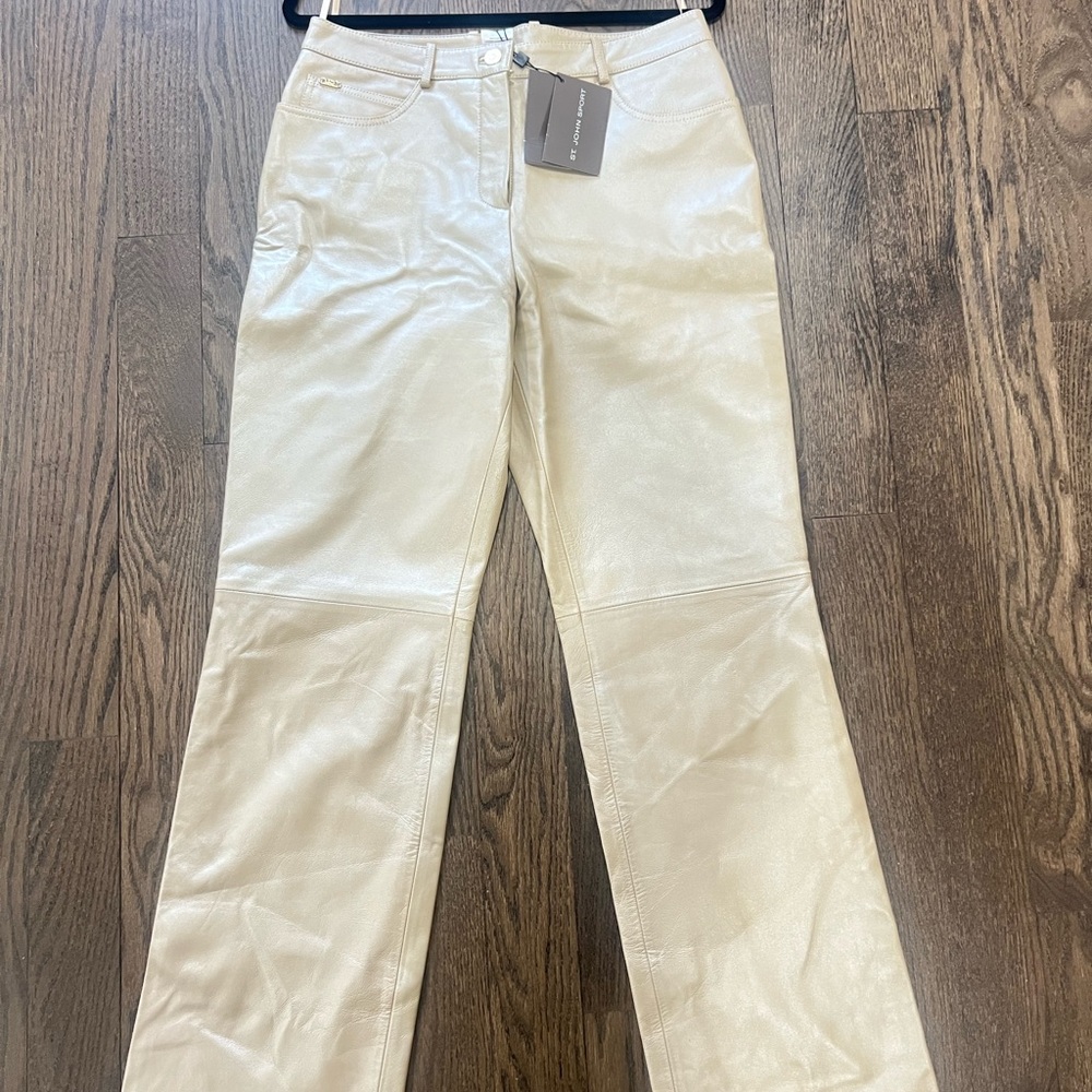 St. John - Gold Leather Straight Leg Pants Sz 12 NWT Neiman Marcus